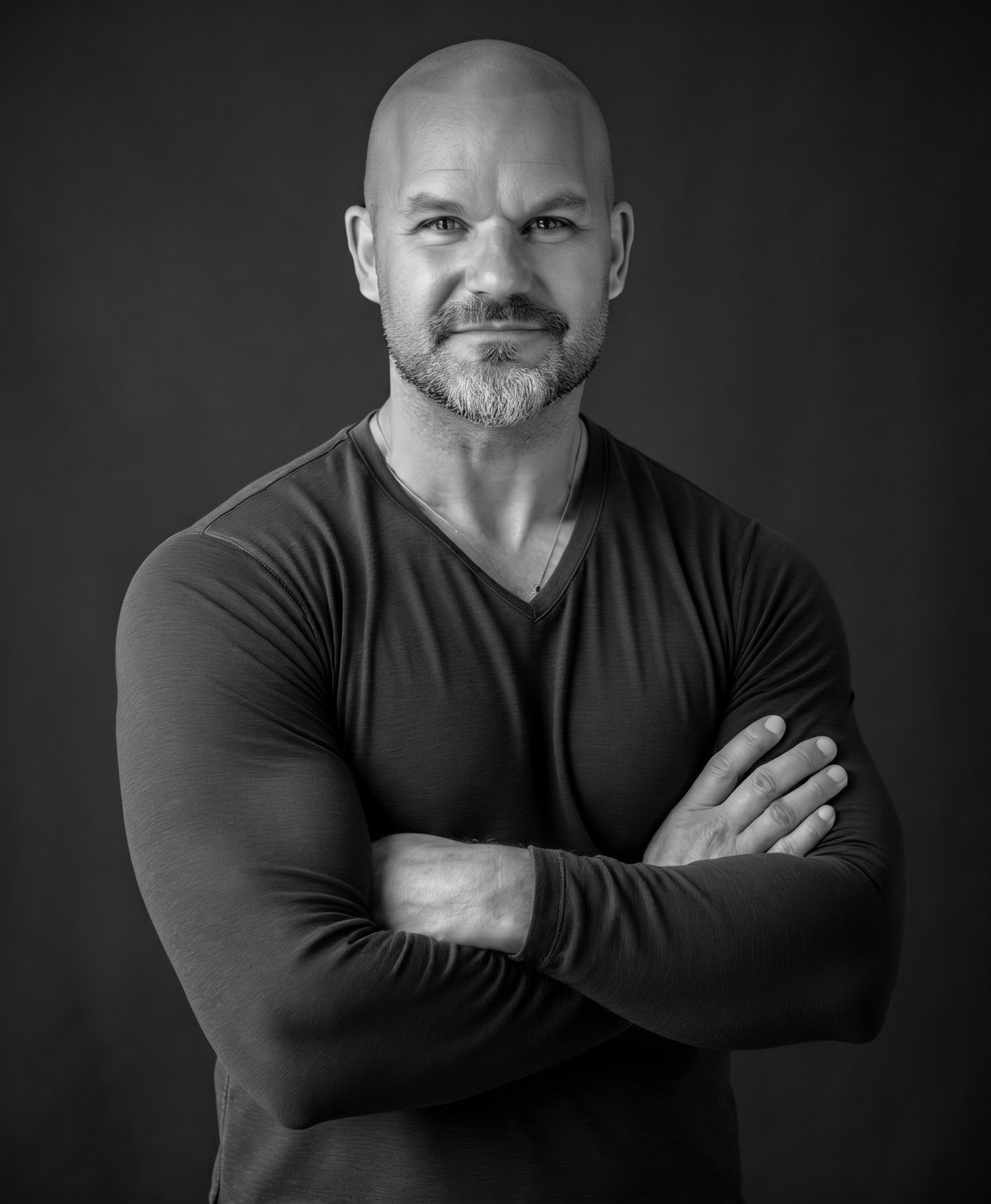 Dr. Jade Teta, arms crossed, dark backdrop