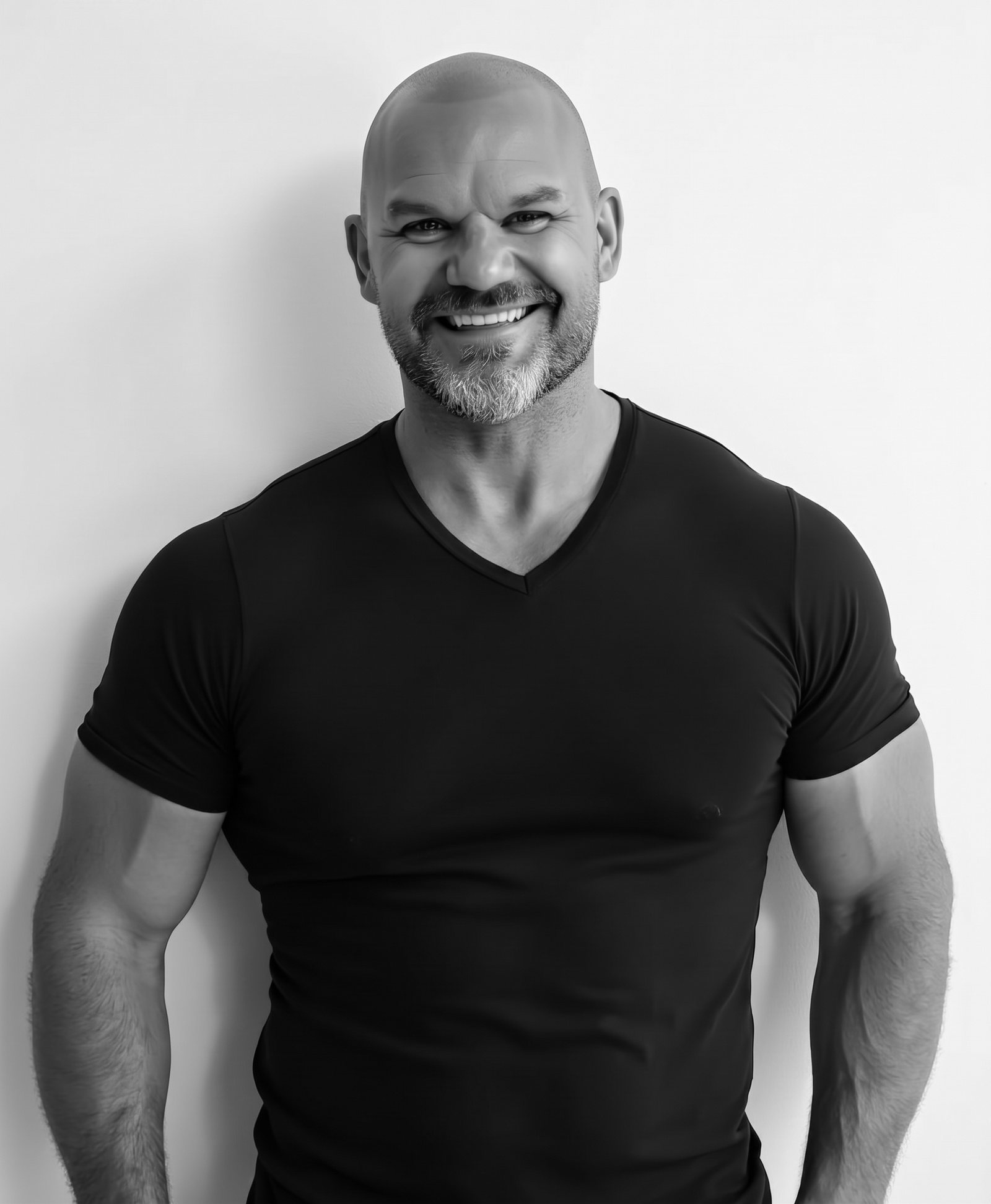 Dr. Jade Teta, black tee, white wall